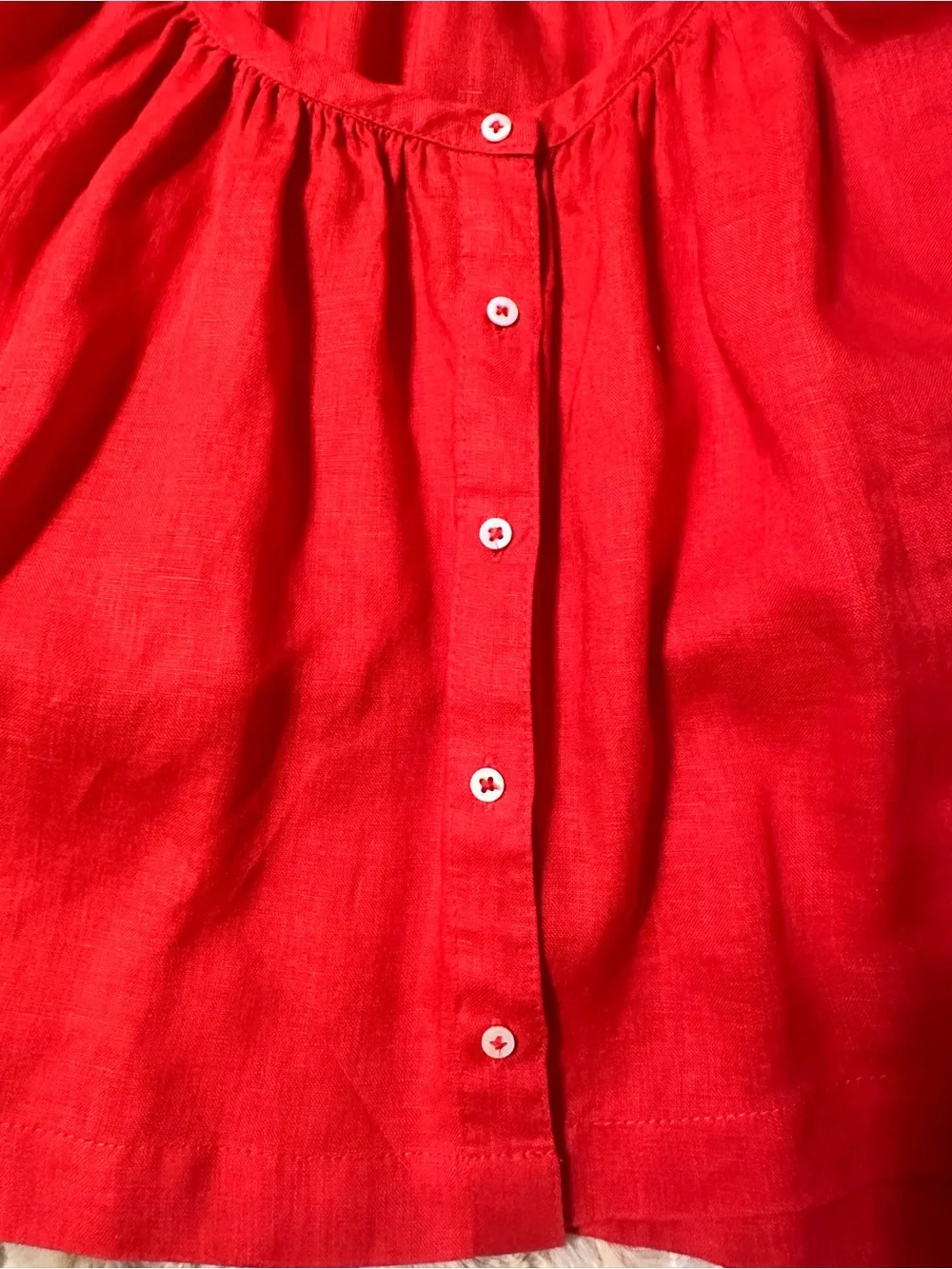 Tuckernuck Red Button-Front Puff Sleeve Blouse - Picture 2 of 4